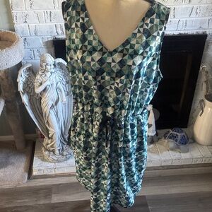 Eddie Bauer Blue Green Geometric Midi Dress